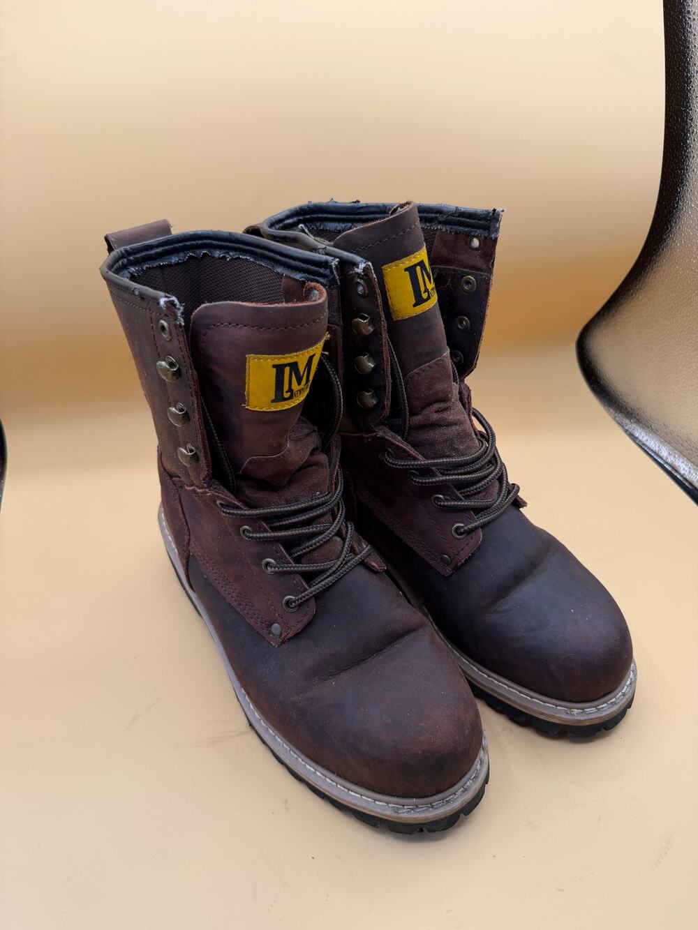 LM New York Mens Size 9 Brown Leather Steel Toe Work Boots - Lace Up - 5001ST